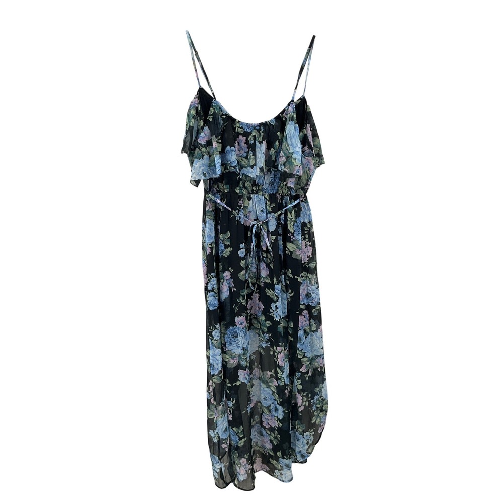 Abercrombie & Fitch High Low Maxi Dress Womens M Black Blue Floral Romantic - Picture 2 of 9